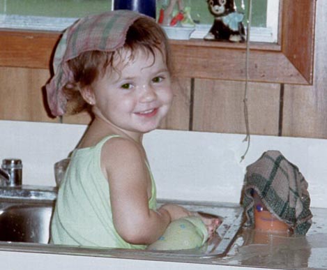 Calista in the sink